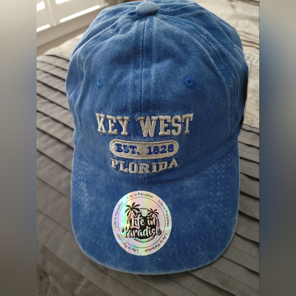 Life In Paradise Distressed Blue KEY WEST FLORIDA Adjustable Trucker Cap, NWT